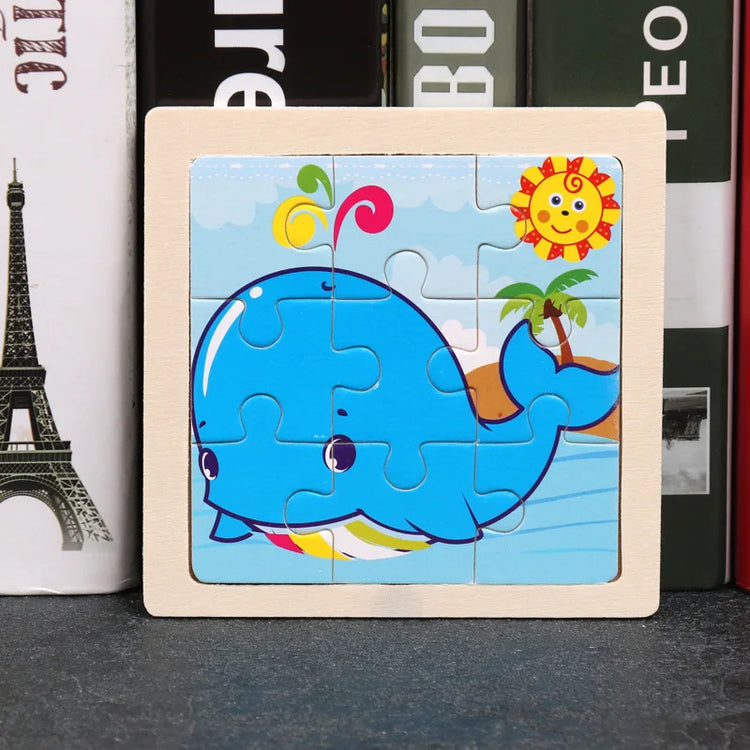 11*11cm 3D Wooden Puzzle Baby Toys Cartoon Animal Traffic Tangram Jigsaw Puzzle Early Learning Educational Toys for Children