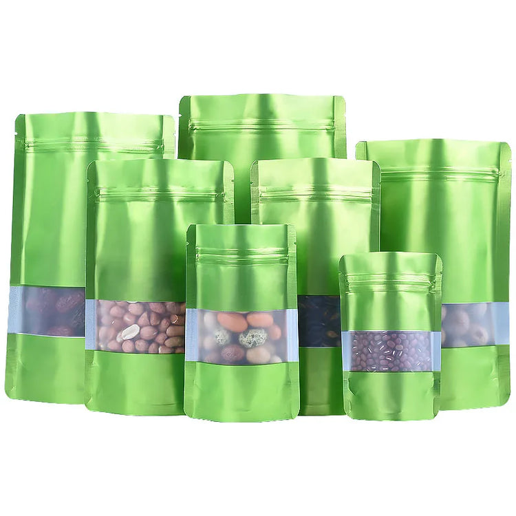 100PCS Stand Up Matte Aluminum Foil Window Ziplock Bag DIY Logo Print Snack Drip Coffee Beans Spice Candy Gift Storage Pouches