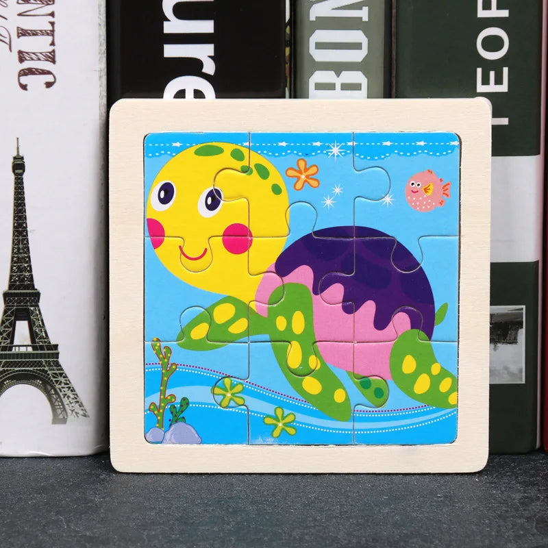 11*11cm 3D Wooden Puzzle Baby Toys Cartoon Animal Traffic Tangram Jigsaw Puzzle Early Learning Educational Toys for Children