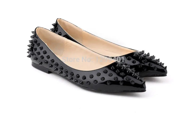 LOSLANDIFEN Womens Ladies Luxury Sexy Pointed Toe Faux Leather Patent Flats Dolly Ballet Rivets Court Shoes