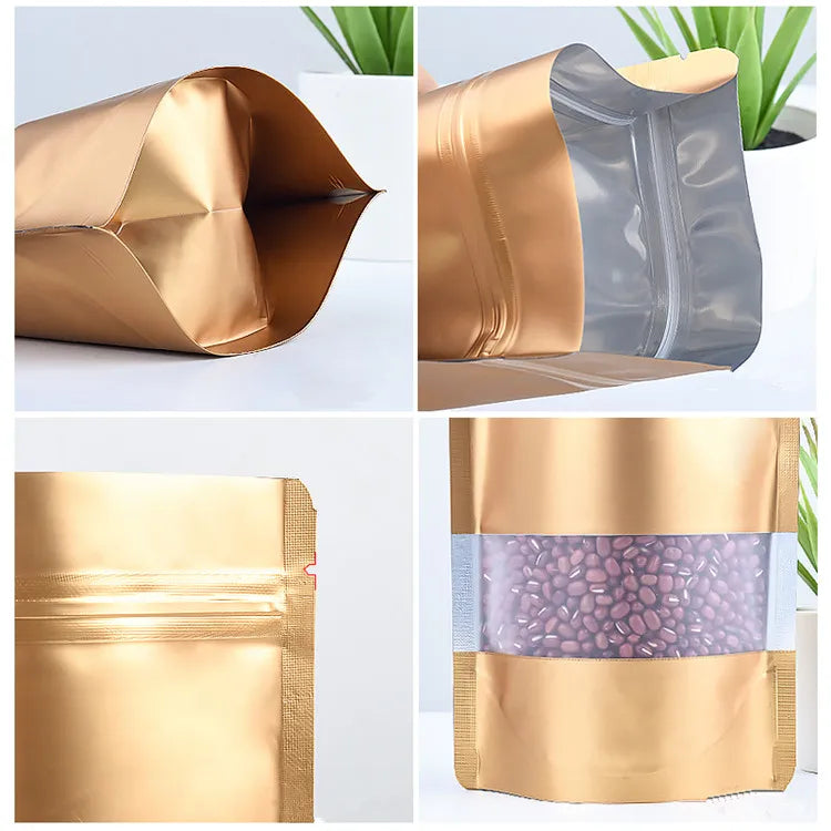 100PCS Stand Up Matte Aluminum Foil Window Ziplock Bag DIY Logo Print Snack Drip Coffee Beans Spice Candy Gift Storage Pouches