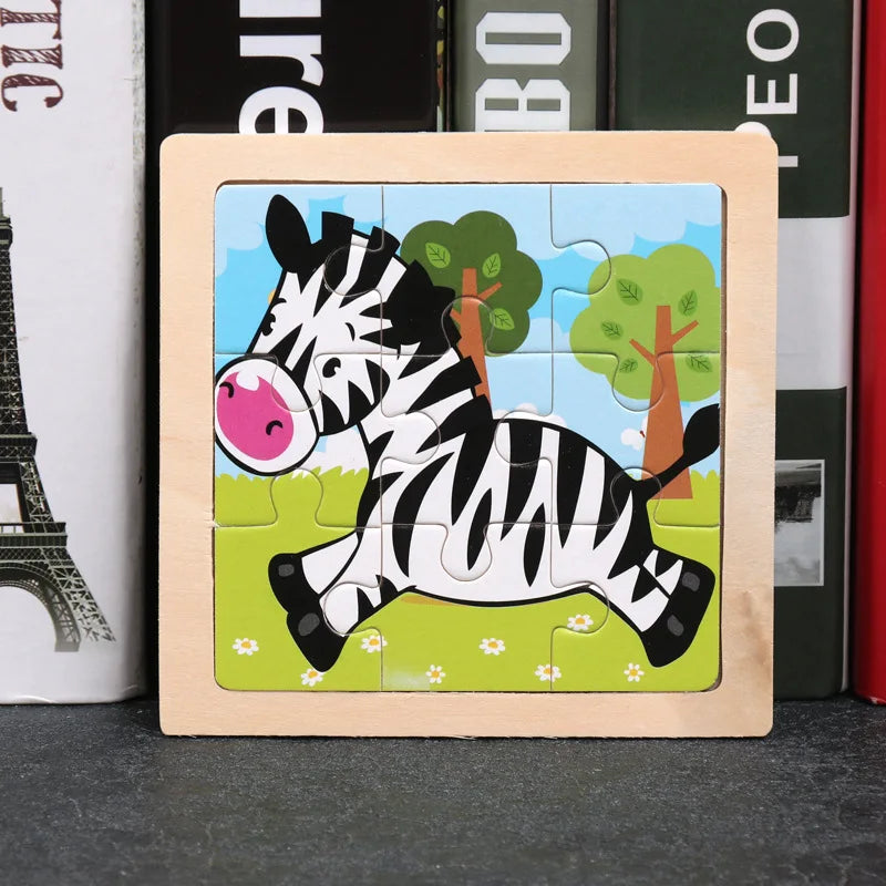 11*11cm 3D Wooden Puzzle Baby Toys Cartoon Animal Traffic Tangram Jigsaw Puzzle Early Learning Educational Toys for Children