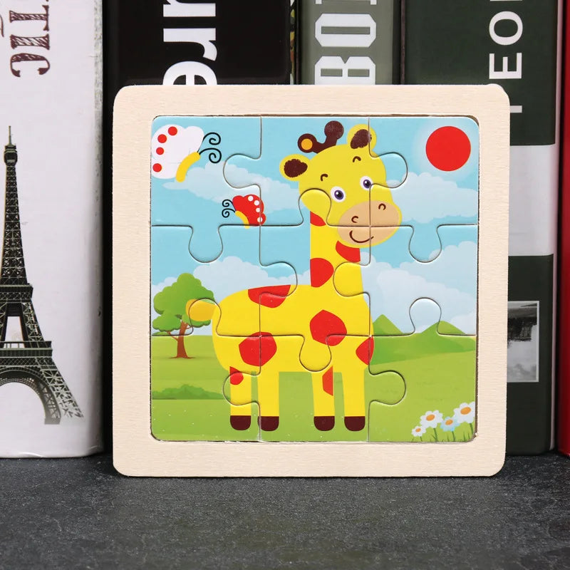 11*11cm 3D Wooden Puzzle Baby Toys Cartoon Animal Traffic Tangram Jigsaw Puzzle Early Learning Educational Toys for Children