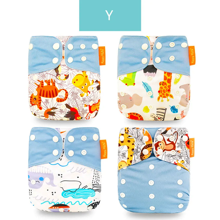 Happyflute New Desig Hot Sale 4Pcs OS Pocket Diaper Washable&Reusable Absorbent Ecological Diaper Cover Adjustable Baby Nappy
