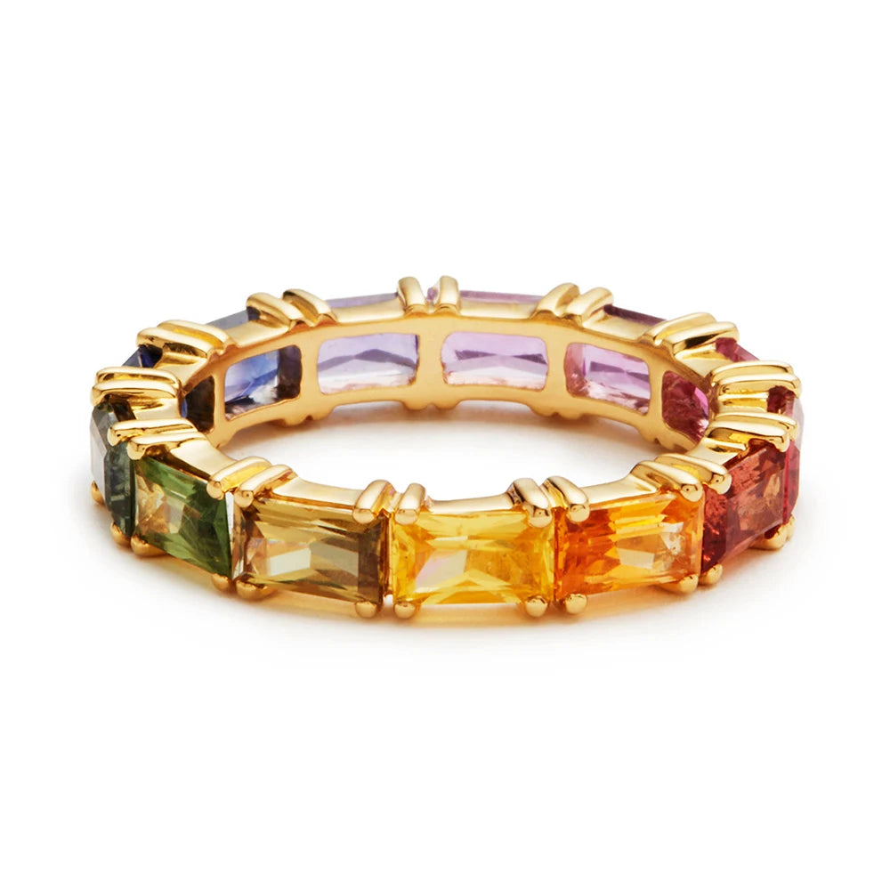 Huitan 5 Colors Shiny Cubic Zircon Women Rings Gold Color Female Daily Wear Stylish Colorful Rings Anniversary Gift Jewelry