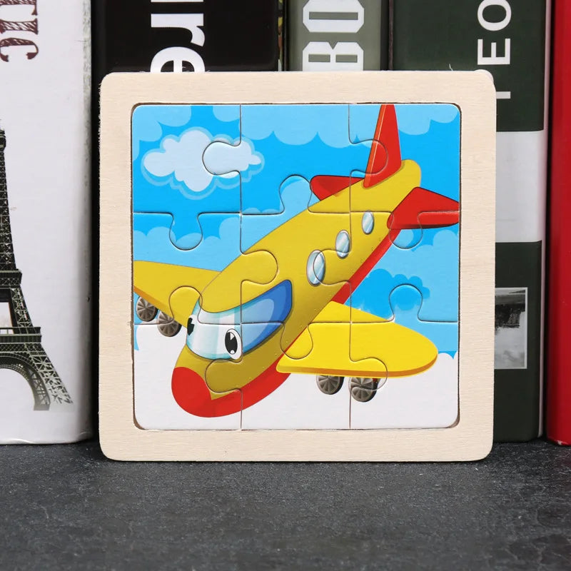 11*11cm 3D Wooden Puzzle Baby Toys Cartoon Animal Traffic Tangram Jigsaw Puzzle Early Learning Educational Toys for Children