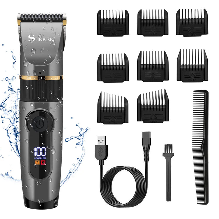 Professional Hair Clipper Ceramic Blade Male Hair Trimmer LED Display Haircut Machine USB Charging