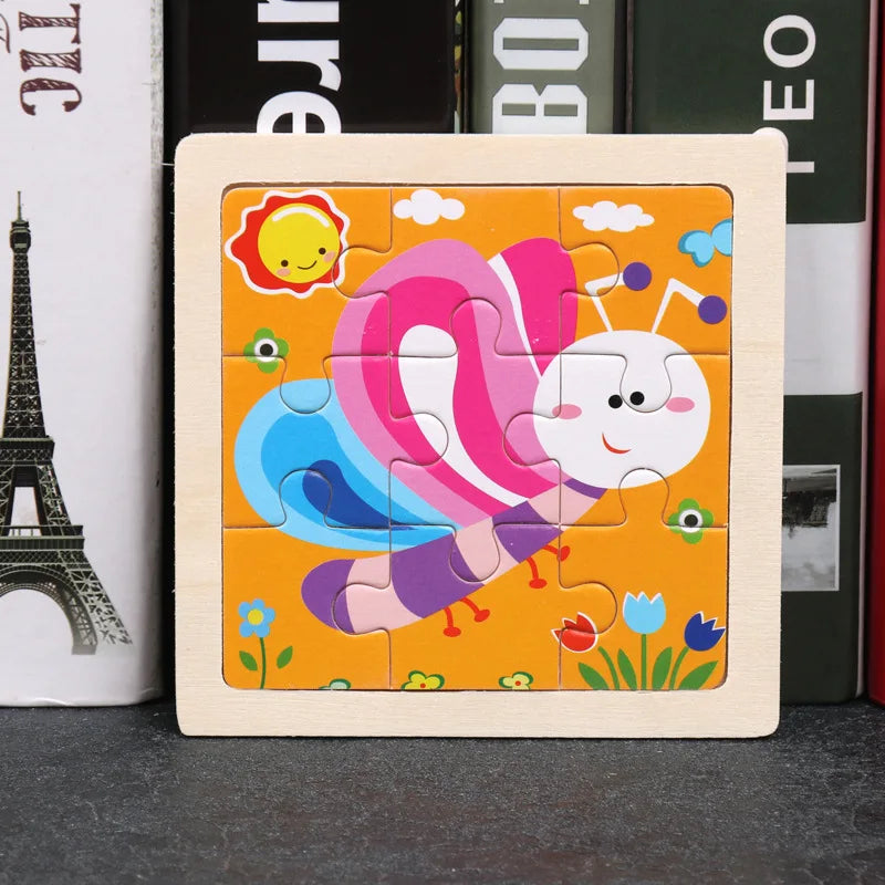 11*11cm 3D Wooden Puzzle Baby Toys Cartoon Animal Traffic Tangram Jigsaw Puzzle Early Learning Educational Toys for Children