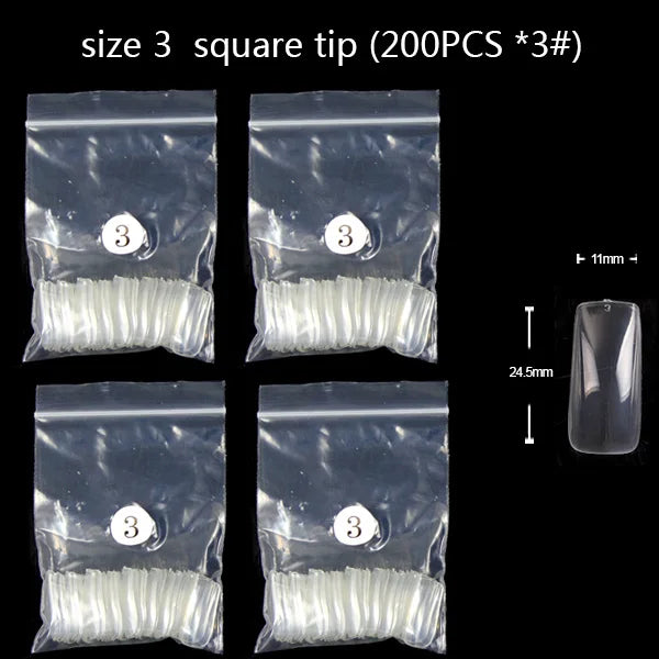 TSZS 200pcs Short Medium Oval Almond Square Fake Nails Full Cover Single Size Acrylic Clear Art Tips For Display Stick-On Nail