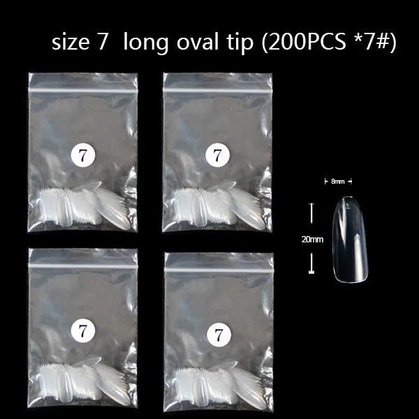 TSZS 200pcs Short Medium Oval Almond Square Fake Nails Full Cover Single Size Acrylic Clear Art Tips For Display Stick-On Nail