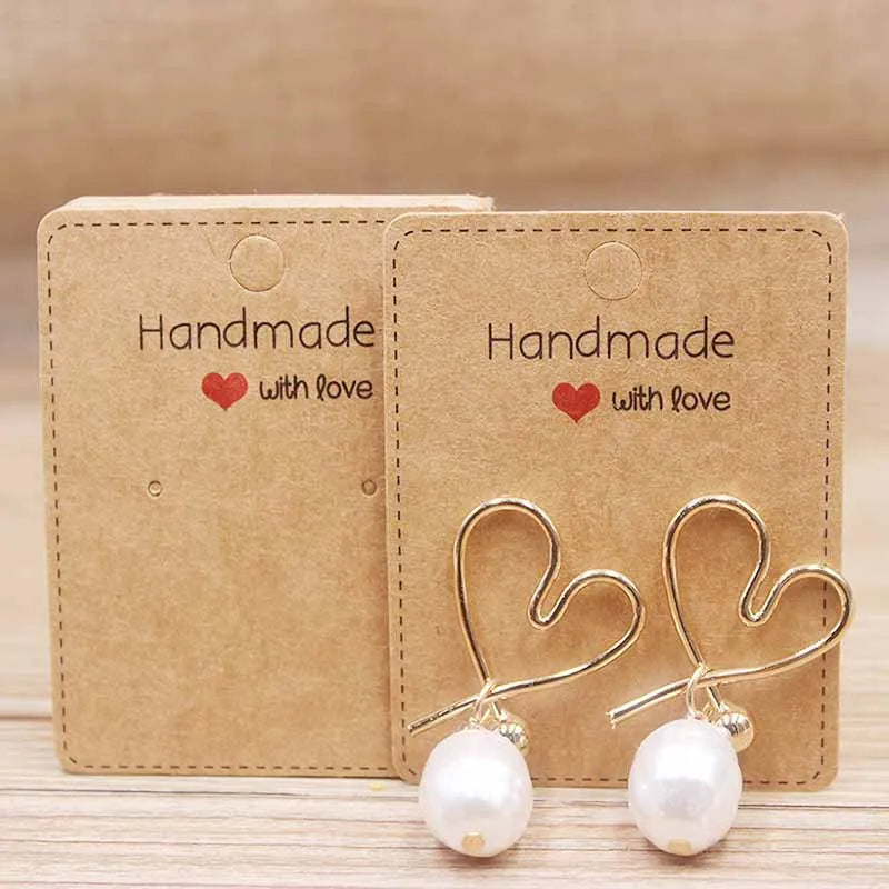 50pc Paper Earring Handmade Style Earring Card 5x5cm/3x3cm/5x9cm/5x6.5cm/5x7cm Brown/White DIY Jewelry Package Card