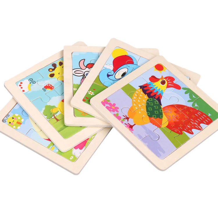 11*11cm 3D Wooden Puzzle Baby Toys Cartoon Animal Traffic Tangram Jigsaw Puzzle Early Learning Educational Toys for Children