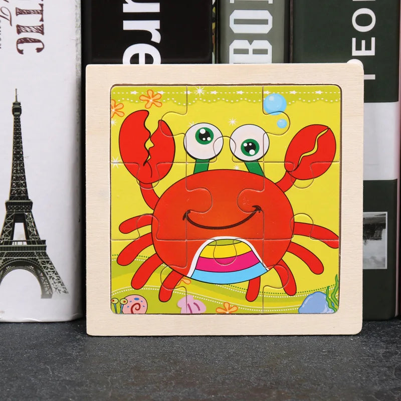 11*11cm 3D Wooden Puzzle Baby Toys Cartoon Animal Traffic Tangram Jigsaw Puzzle Early Learning Educational Toys for Children