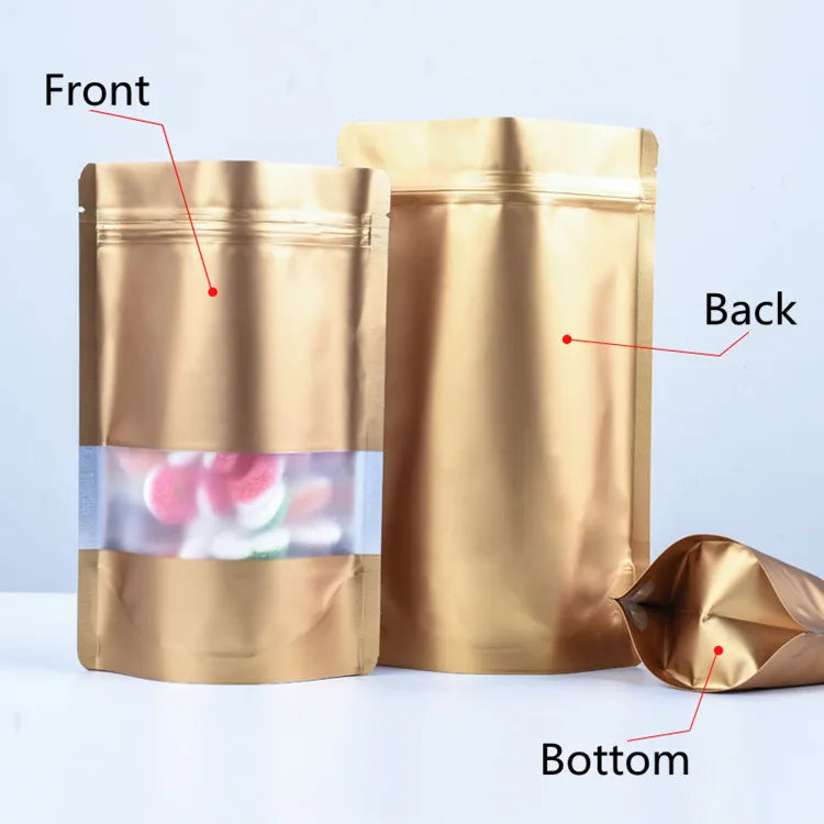 100PCS Stand Up Matte Aluminum Foil Window Ziplock Bag DIY Logo Print Snack Drip Coffee Beans Spice Candy Gift Storage Pouches