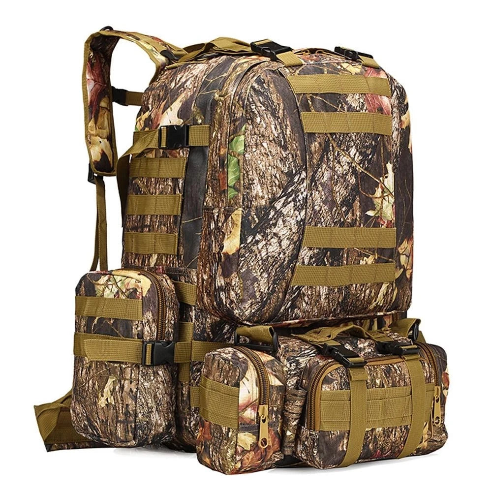 Large Volume 50L 4 In 1 Hiking Backpack Waterproof Maple Leaf Bionic Camouflage Hunting Fishing Bag Wearable Double Shoulder Bag