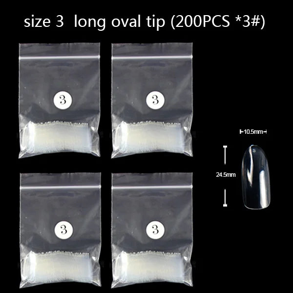 TSZS 200pcs Short Medium Oval Almond Square Fake Nails Full Cover Single Size Acrylic Clear Art Tips For Display Stick-On Nail