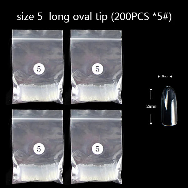 TSZS 200pcs Short Medium Oval Almond Square Fake Nails Full Cover Single Size Acrylic Clear Art Tips For Display Stick-On Nail