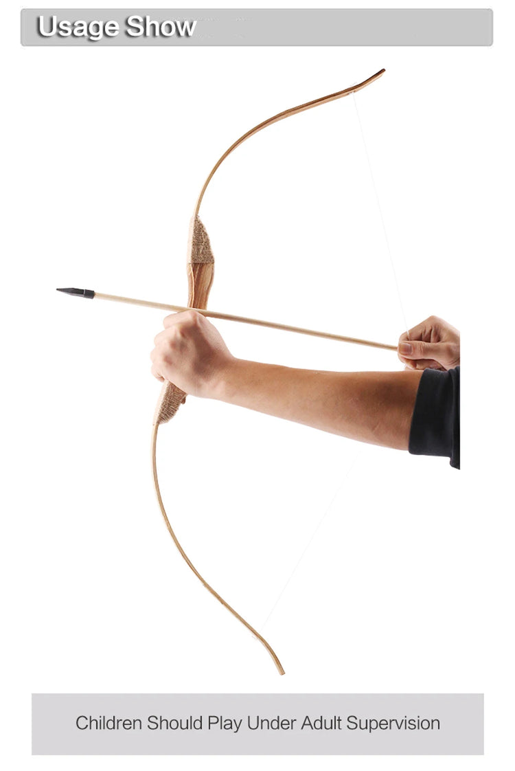 Bamboo Wooden Bow 1 Set Children Bows And Arrows With 3 Safety Arrow Quiver Arm Guard Set For Outdoors Archery