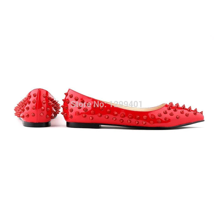 LOSLANDIFEN Womens Ladies Luxury Sexy Pointed Toe Faux Leather Patent Flats Dolly Ballet Rivets Court Shoes