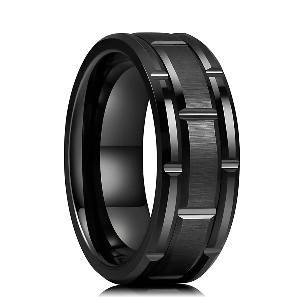 Simple 8mm Silver Color Stainless Steel Rings For Men Women Matte Finish Beveled Edge Men Wedding Rings Party Jewelry Gifts