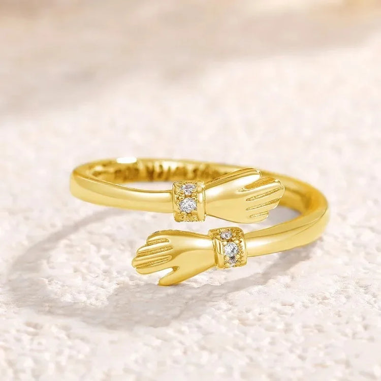 Classic Brass Hugging Hands Open Ring for Women Adjustable Flower Design-Romantic Fashion Daily Gift Engagement/Birthday