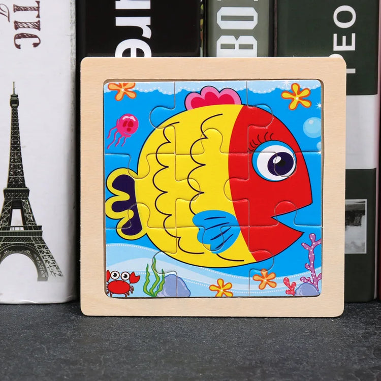 11*11cm 3D Wooden Puzzle Baby Toys Cartoon Animal Traffic Tangram Jigsaw Puzzle Early Learning Educational Toys for Children