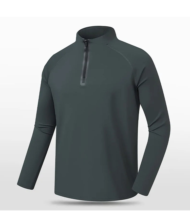 Men's Fall/Winter Half-Zip Long Sleeve Sports Sweatshirt Quick-Drying Training Top for Fitness Running Warm Skin-Friendly for