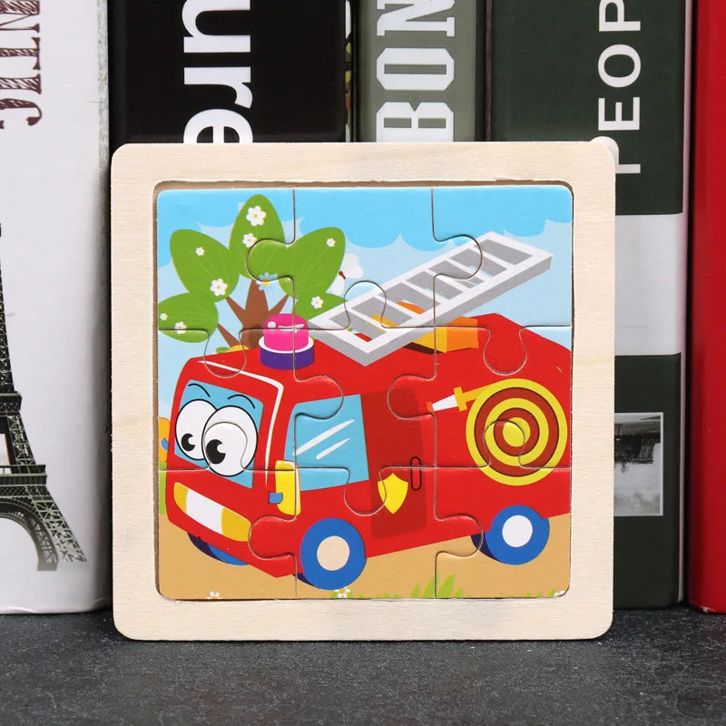 11*11cm 3D Wooden Puzzle Baby Toys Cartoon Animal Traffic Tangram Jigsaw Puzzle Early Learning Educational Toys for Children