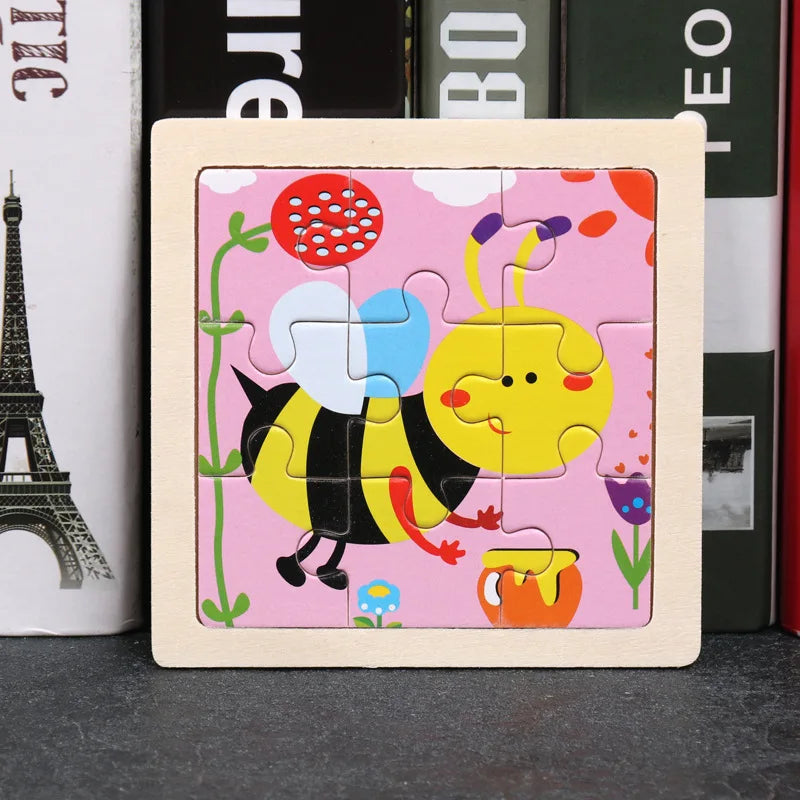 11*11cm 3D Wooden Puzzle Baby Toys Cartoon Animal Traffic Tangram Jigsaw Puzzle Early Learning Educational Toys for Children
