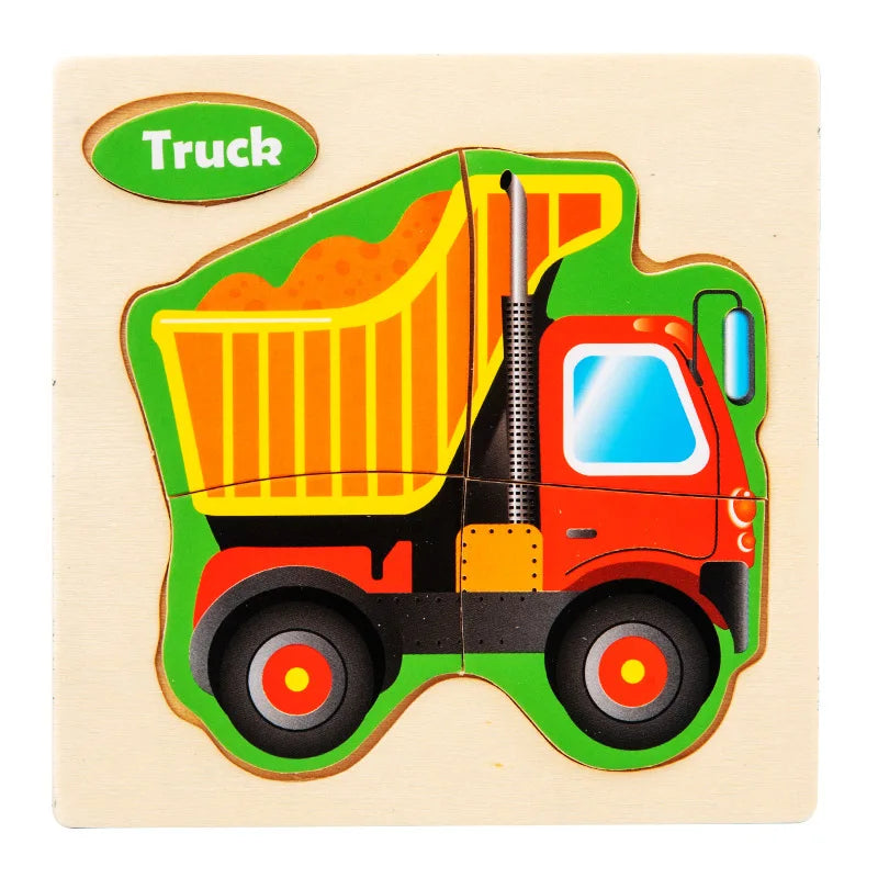 3D Wooden Puzzle Kids Cartoon Animal Traffic Jigsaw Puzzle Montessori Toys for Children Intelligence Early Learning Educational