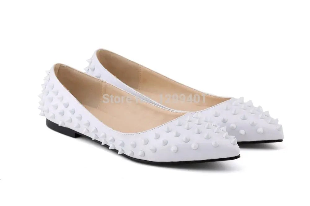 LOSLANDIFEN Womens Ladies Luxury Sexy Pointed Toe Faux Leather Patent Flats Dolly Ballet Rivets Court Shoes