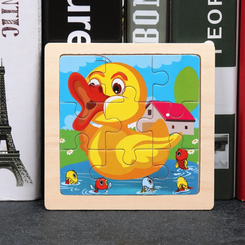 11*11cm 3D Wooden Puzzle Baby Toys Cartoon Animal Traffic Tangram Jigsaw Puzzle Early Learning Educational Toys for Children