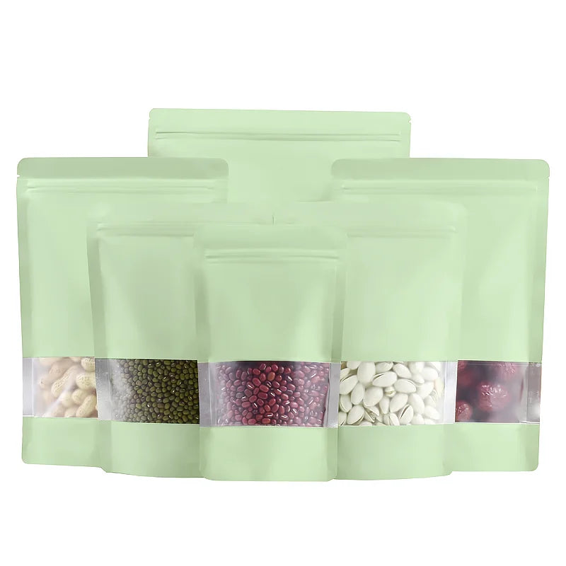 100PCS Stand Up Matte Aluminum Foil Window Ziplock Bag DIY Logo Print Snack Drip Coffee Beans Spice Candy Gift Storage Pouches