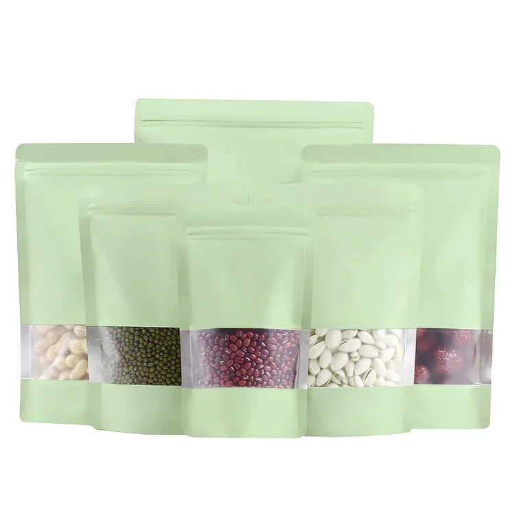 100PCS Stand Up Matte Aluminum Foil Window Ziplock Bag DIY Logo Print Snack Drip Coffee Beans Spice Candy Gift Storage Pouches