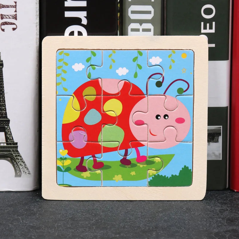11*11cm 3D Wooden Puzzle Baby Toys Cartoon Animal Traffic Tangram Jigsaw Puzzle Early Learning Educational Toys for Children