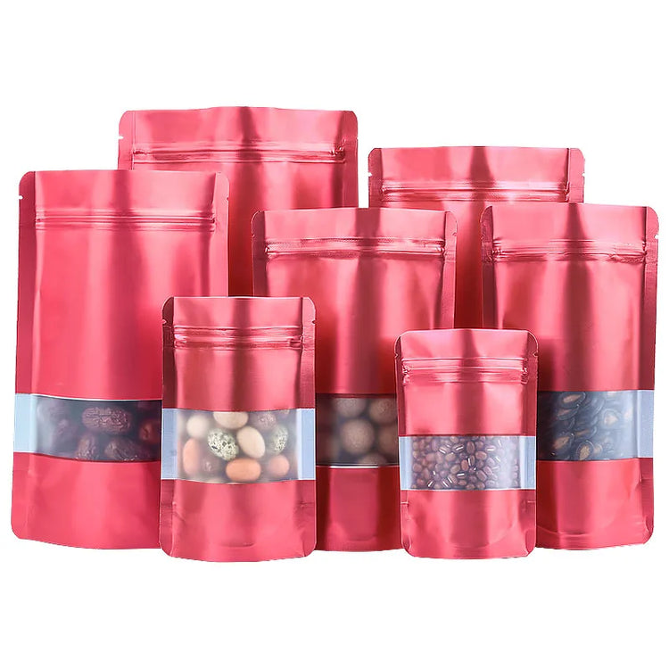 100PCS Stand Up Matte Aluminum Foil Window Ziplock Bag DIY Logo Print Snack Drip Coffee Beans Spice Candy Gift Storage Pouches