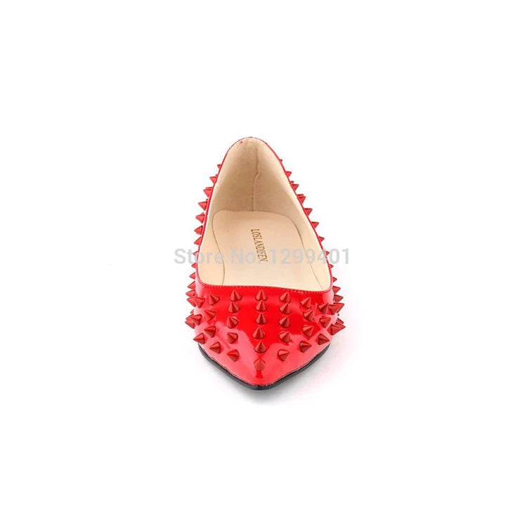 LOSLANDIFEN Womens Ladies Luxury Sexy Pointed Toe Faux Leather Patent Flats Dolly Ballet Rivets Court Shoes