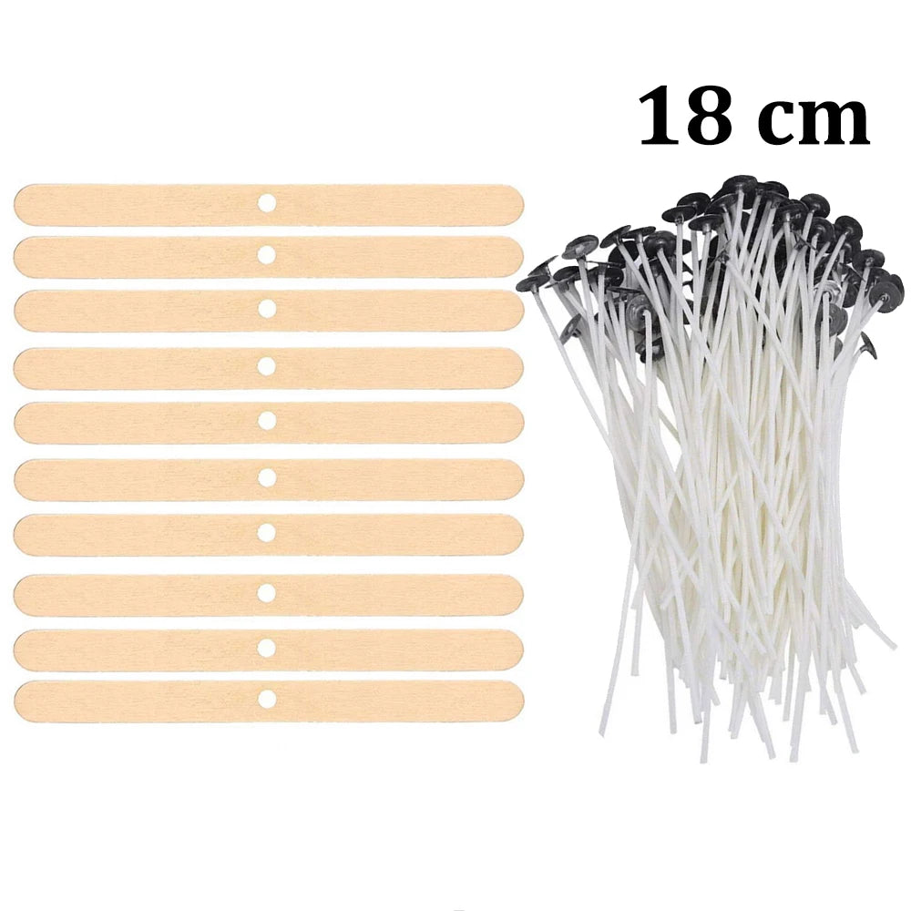 Smokeless Candle Wicks 2.6-20cm Pre-Waxed Cotton Core Wicks with Metal Sustainer Tabs DIY Handmade Candle Making Tools