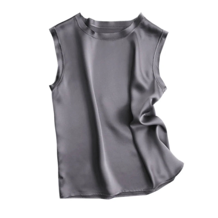 SuyaDream Women Silk Tanks 100%Real Silk Satin Sleeveless Solid Tank Tops 2021 Summer Elegent Vests