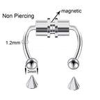 Women Fake Piercing Nose Ring Hoop Septum Piercing Nose Clip Rock HipHoop Stainless Steel Magnet Fashion Body Jewelry Wholesale