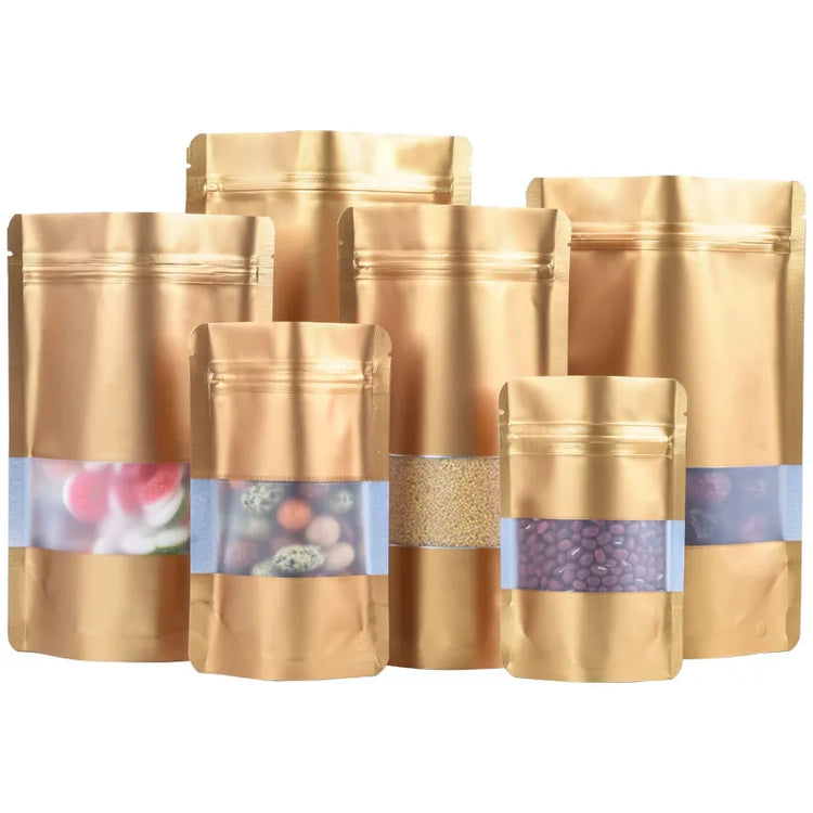 100PCS Stand Up Matte Aluminum Foil Window Ziplock Bag DIY Logo Print Snack Drip Coffee Beans Spice Candy Gift Storage Pouches