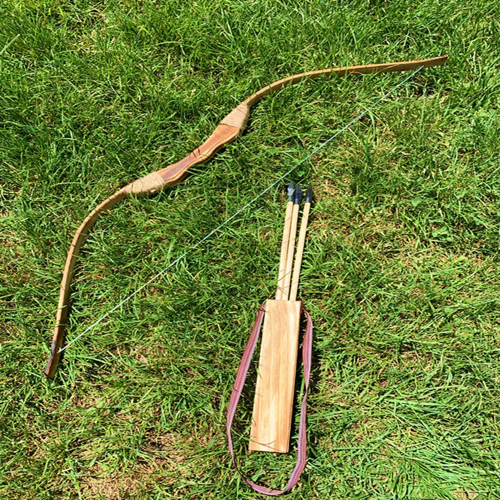 Bamboo Wooden Bow 1 Set Children Bows And Arrows With 3 Safety Arrow Quiver Arm Guard Set For Outdoors Archery
