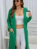 Women's Autumn Solid Casual Green Longline Knit Cardigan Oversized Open Front Sweater with Pockets Blend Quick Dry