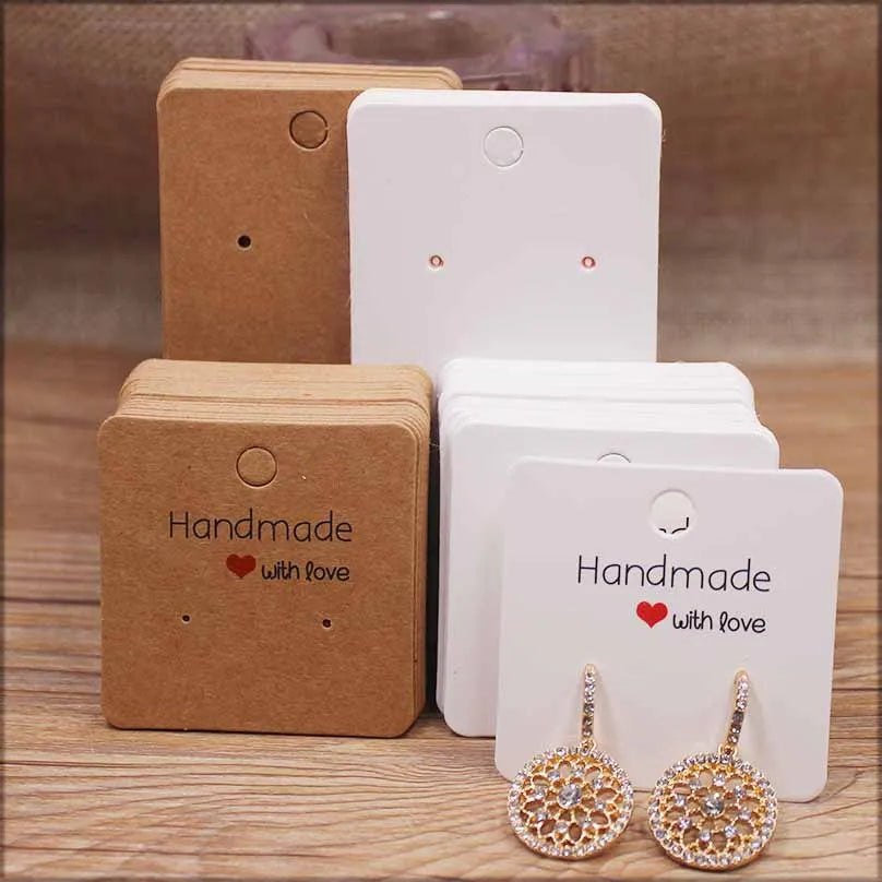 50pc Paper Earring Handmade Style Earring Card 5x5cm/3x3cm/5x9cm/5x6.5cm/5x7cm Brown/White DIY Jewelry Package Card