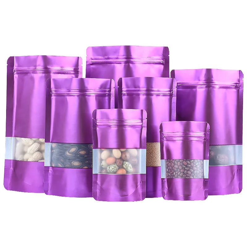 100PCS Stand Up Matte Aluminum Foil Window Ziplock Bag DIY Logo Print Snack Drip Coffee Beans Spice Candy Gift Storage Pouches