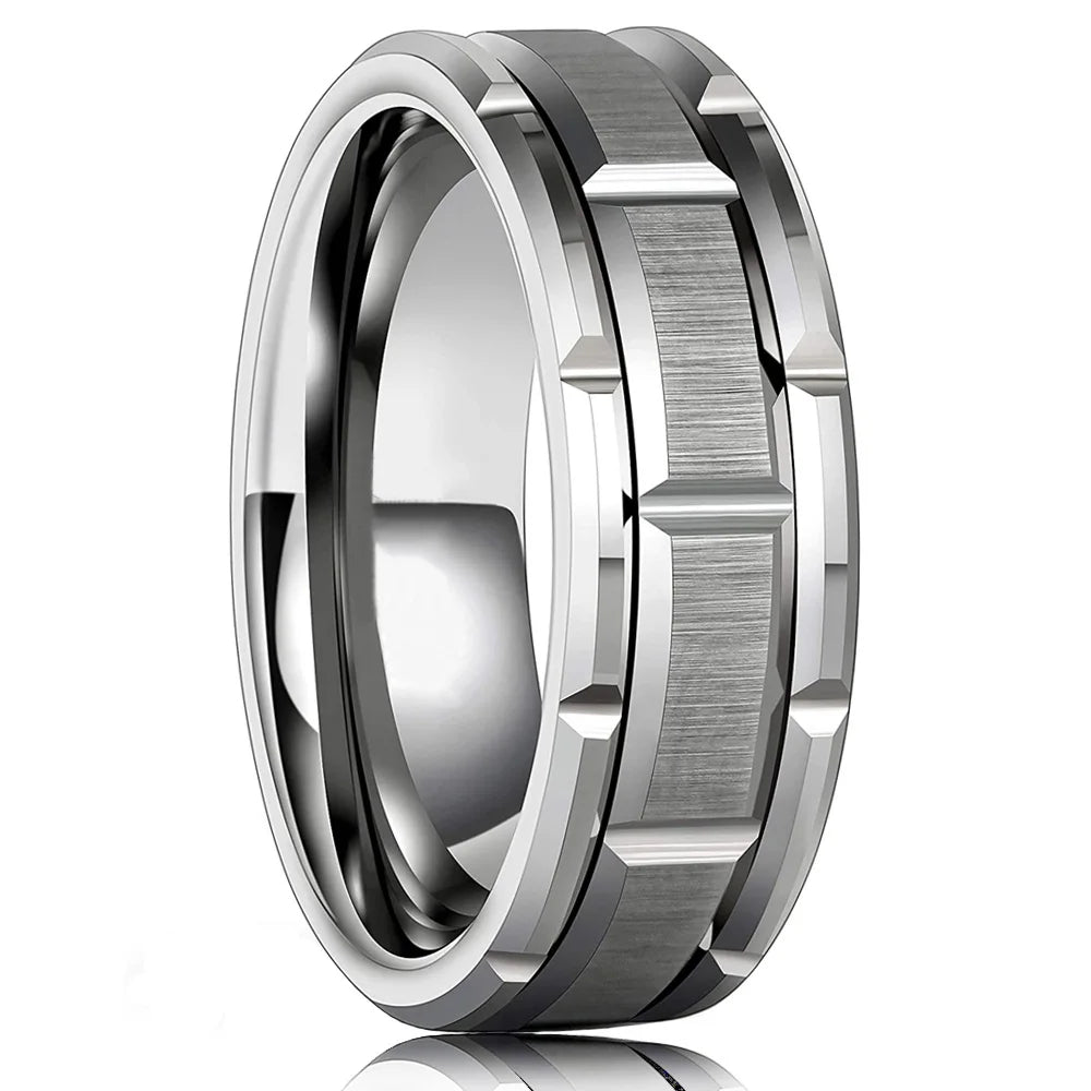 Simple 8mm Silver Color Stainless Steel Rings For Men Women Matte Finish Beveled Edge Men Wedding Rings Party Jewelry Gifts