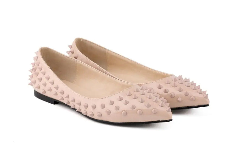 LOSLANDIFEN Womens Ladies Luxury Sexy Pointed Toe Faux Leather Patent Flats Dolly Ballet Rivets Court Shoes