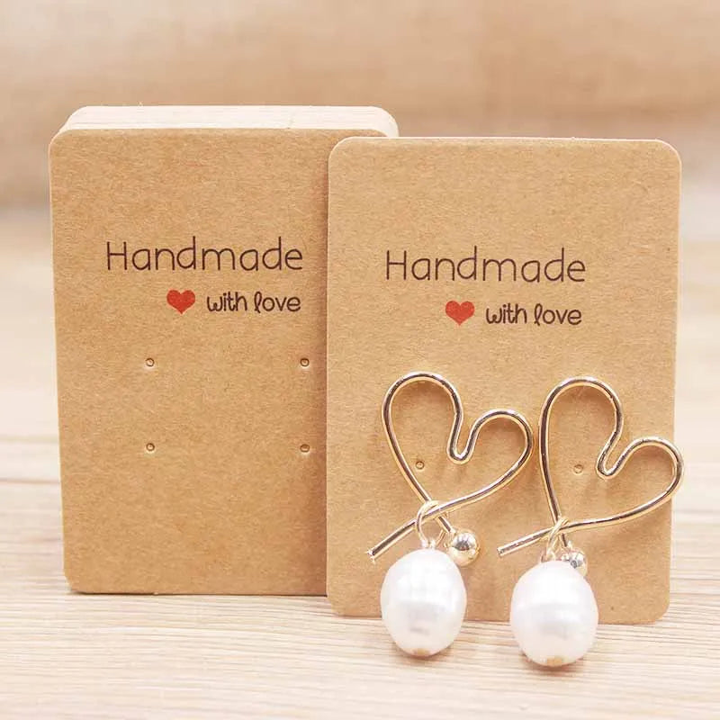 50pc Paper Earring Handmade Style Earring Card 5x5cm/3x3cm/5x9cm/5x6.5cm/5x7cm Brown/White DIY Jewelry Package Card