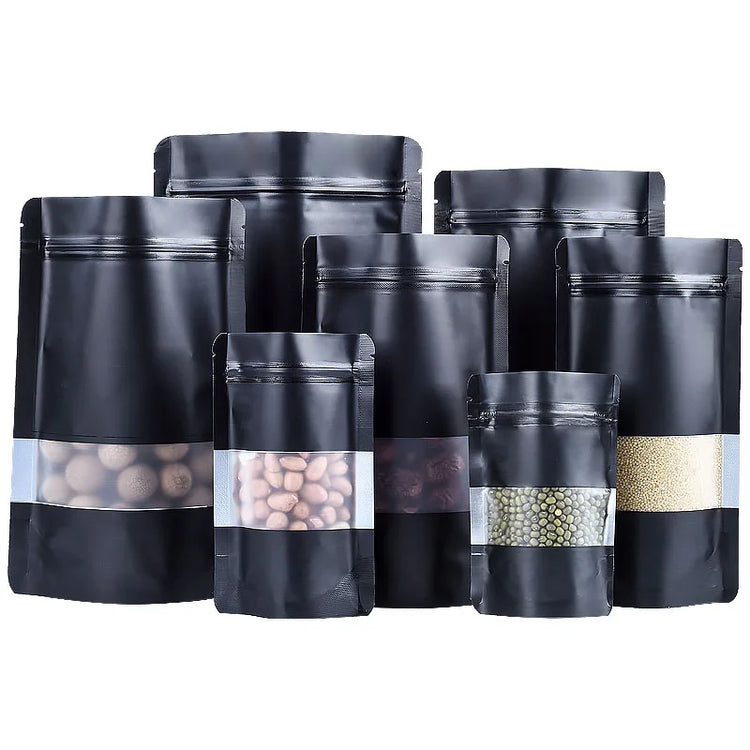 100PCS Stand Up Matte Aluminum Foil Window Ziplock Bag DIY Logo Print Snack Drip Coffee Beans Spice Candy Gift Storage Pouches