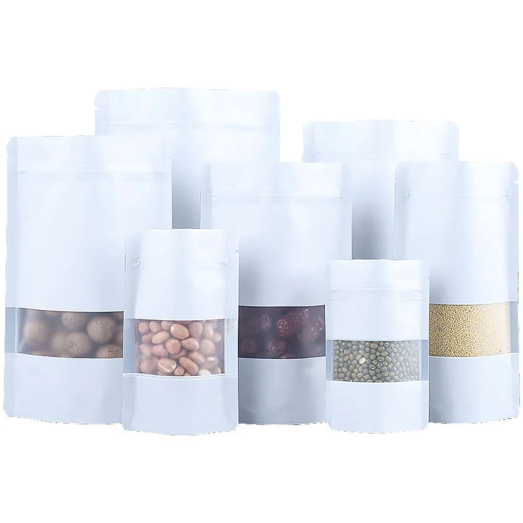 100PCS Stand Up Matte Aluminum Foil Window Ziplock Bag DIY Logo Print Snack Drip Coffee Beans Spice Candy Gift Storage Pouches